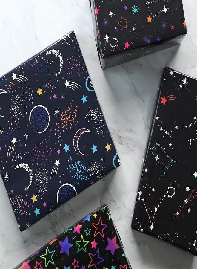 Geluode Galaxy Wrapping Paper, Birthday Wrapping Paper for Men Women Boys Girls, 4 Sheets in 4 Designs With Constellation, Neon Stars, Starry Sky, Nebula for Birthday Wedding Christmas Baby Shower - Image 5